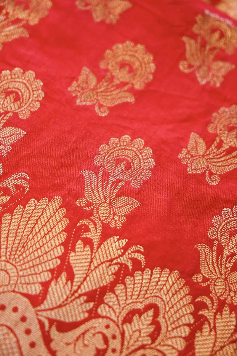 BANARASI SILK GAJARI PINK COLOR UNSTITCHED SUIT MATERIAL