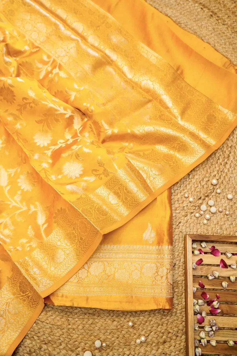 KATAN SILK YELLOW COLOR UNSTITCHED SUIT MATERIAL