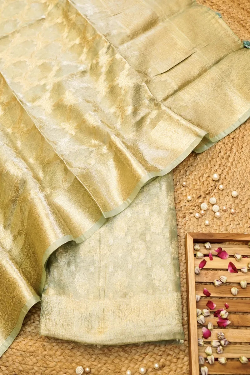TISSUE SILK MINT GREEN COLOR UNSTITCHED SUIT MATERIAL