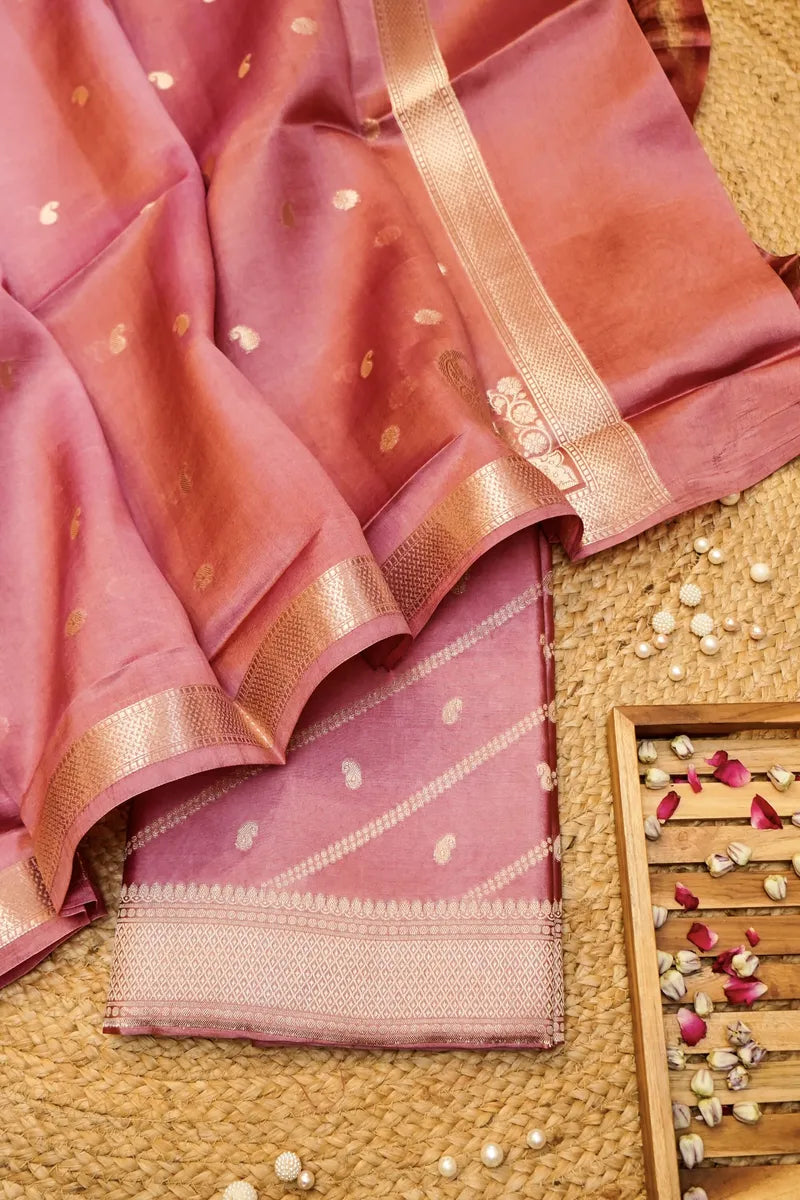 TISSUE SILK BABY PINK COLOR UNSTITCHED SUIT MATERIAL