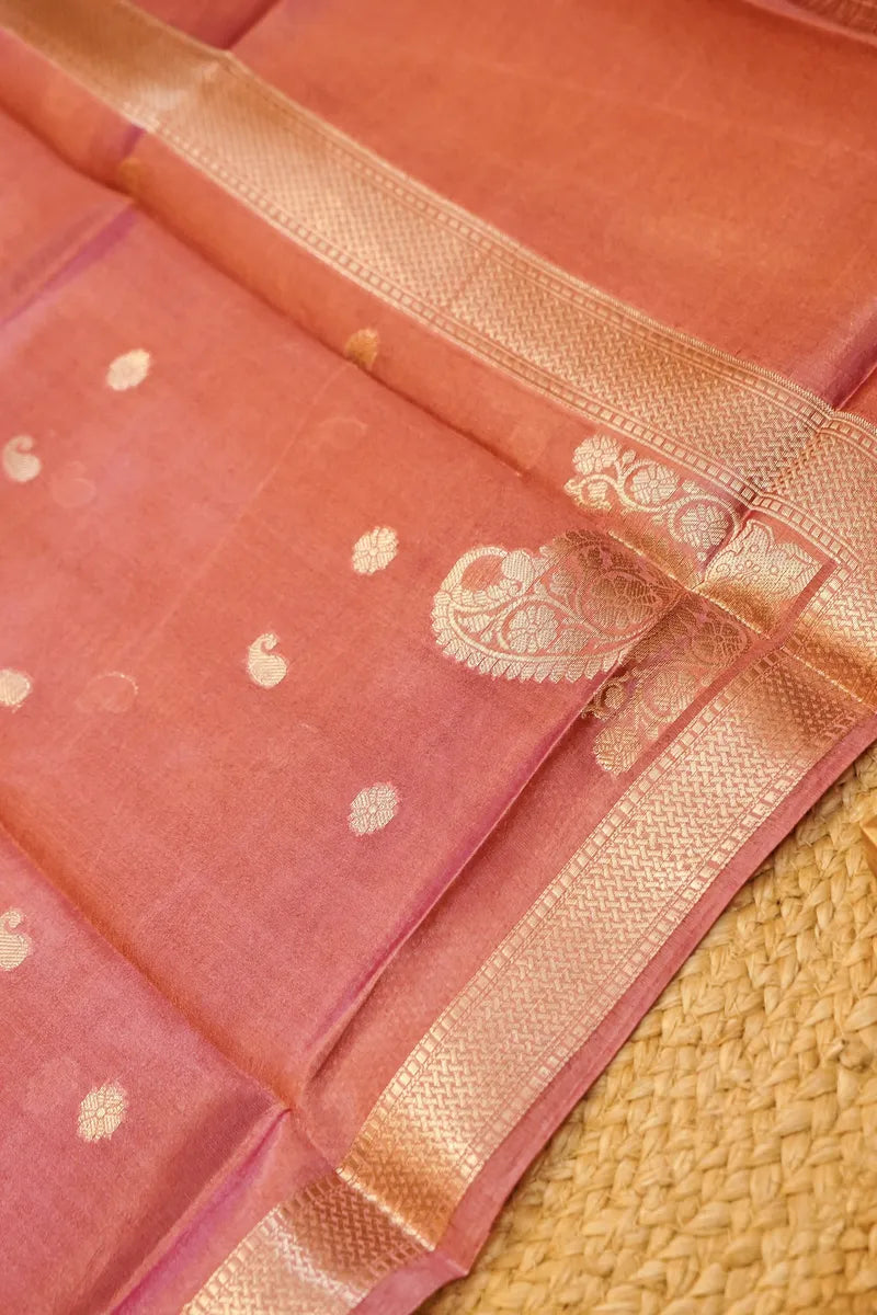 TISSUE SILK BABY PINK COLOR UNSTITCHED SUIT MATERIAL