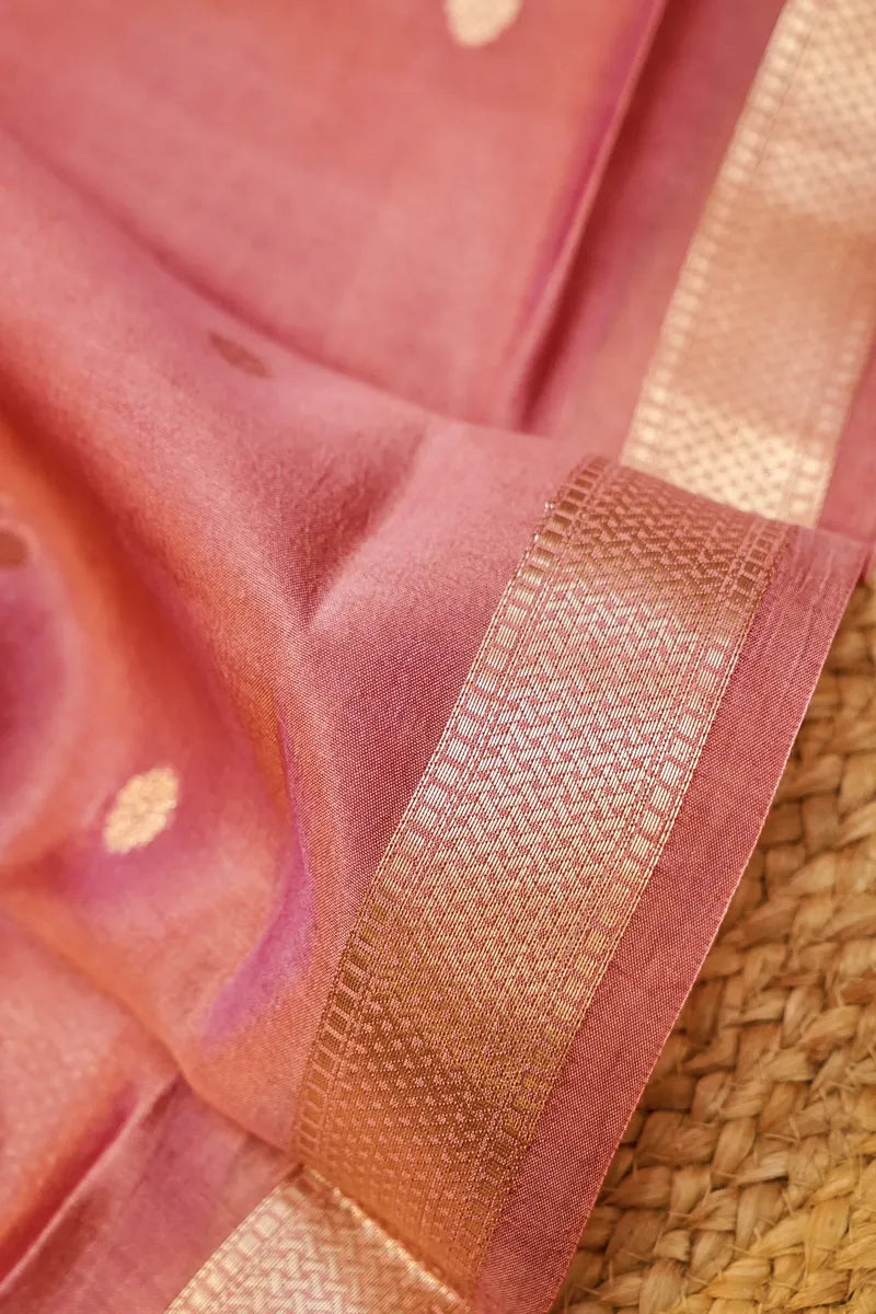 TISSUE SILK BABY PINK COLOR UNSTITCHED SUIT MATERIAL