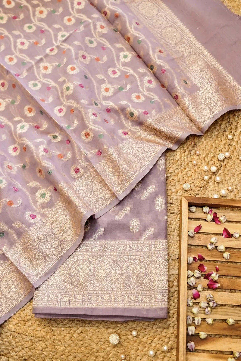 COTTON SILK LAVENDER COLOR UNSTITCHED SUIT MATERIAL