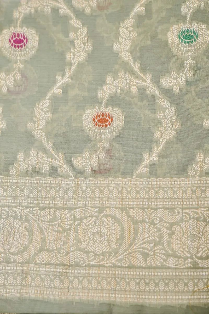 BANARASI SILK LITE PISTA GREEN COLOR UNSTITCHED SUIT MATERIAL