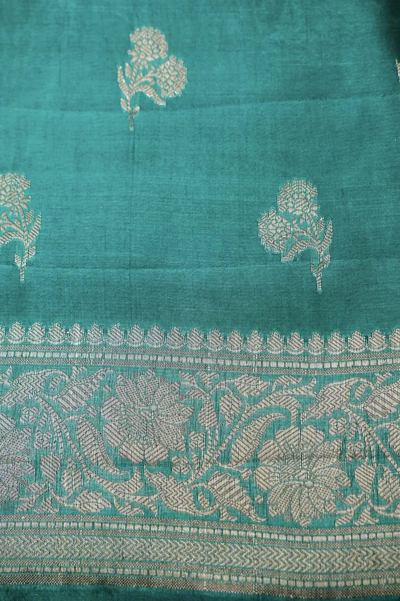 TISSUE SILK TEAL BLUE COLOR UNSTITCHED SUIT MATERIAL