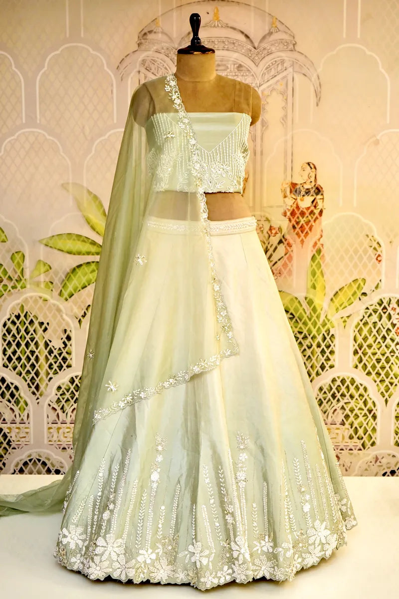 PURE RAW SILK SEA GREEN (OMEGA) PARTY WEAR LEHENGA