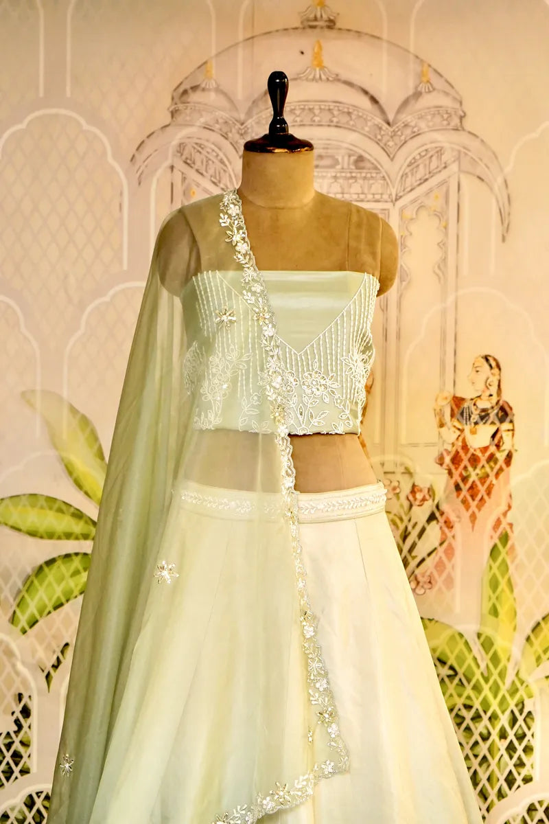 PURE RAW SILK SEA GREEN (OMEGA) PARTY WEAR LEHENGA