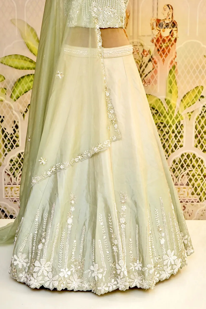 PURE RAW SILK SEA GREEN (OMEGA) PARTY WEAR LEHENGA