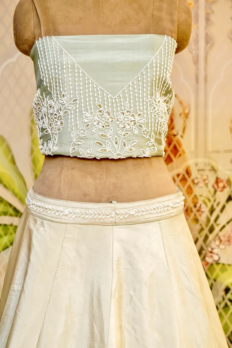 PURE RAW SILK SEA GREEN (OMEGA) PARTY WEAR LEHENGA