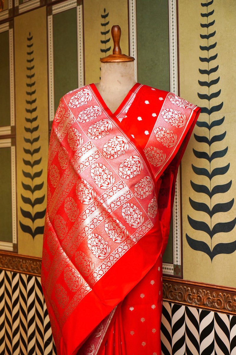 Red Silk Plain Saree