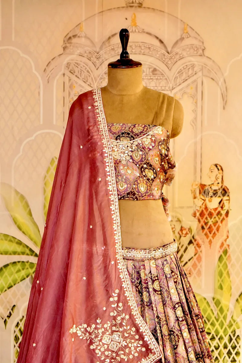 PURE BROCKET SILK LAVENDER COLOR PARTY WEAR LEHENGA