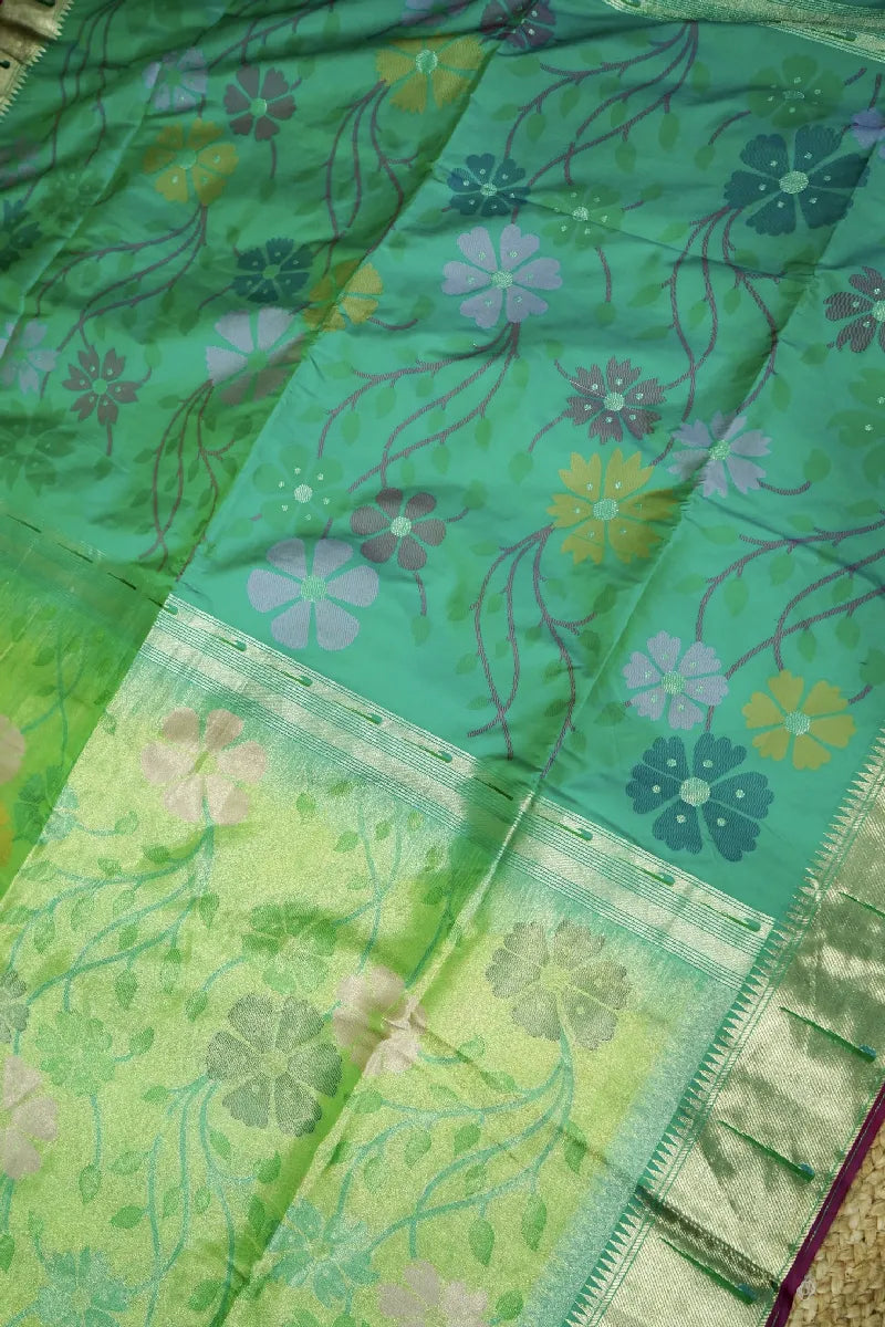 PARROT GREEN COLOR BANARASI SILK SAREE