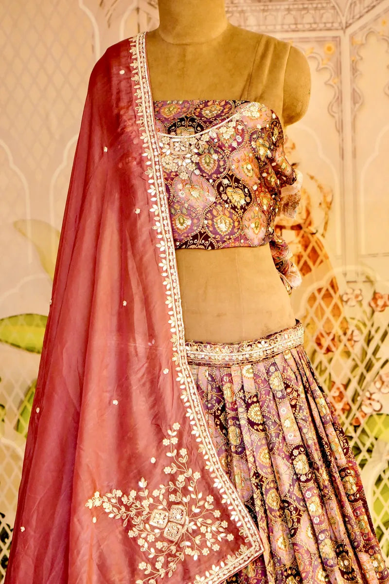 PURE BROCKET SILK LAVENDER COLOR PARTY WEAR LEHENGA