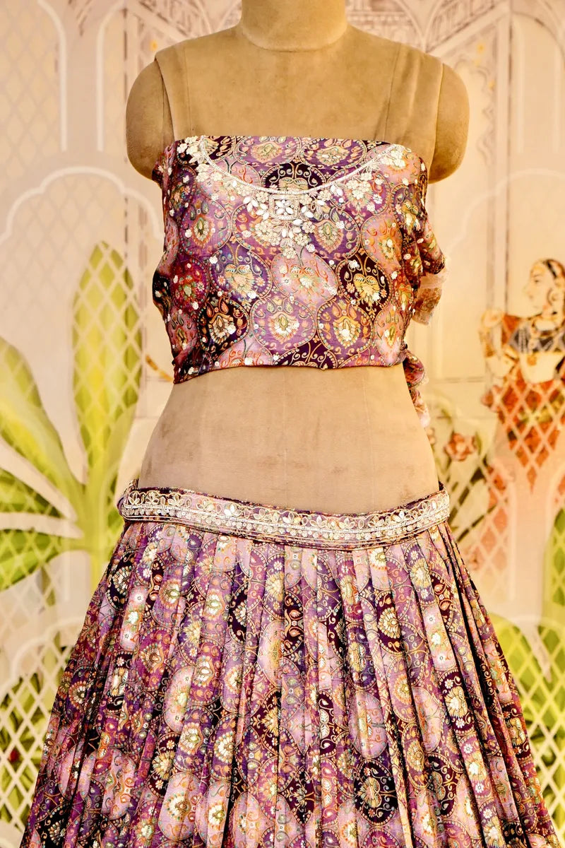 PURE BROCKET SILK LAVENDER COLOR PARTY WEAR LEHENGA