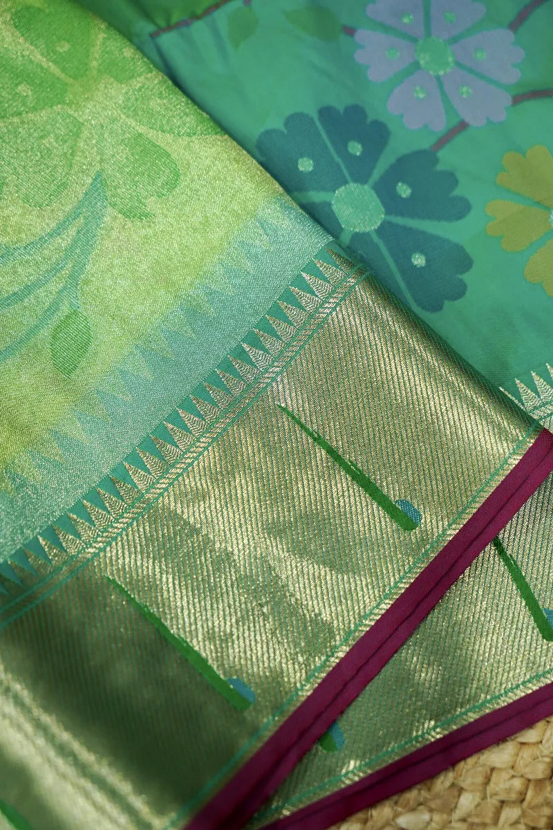PARROT GREEN COLOR BANARASI SILK SAREE
