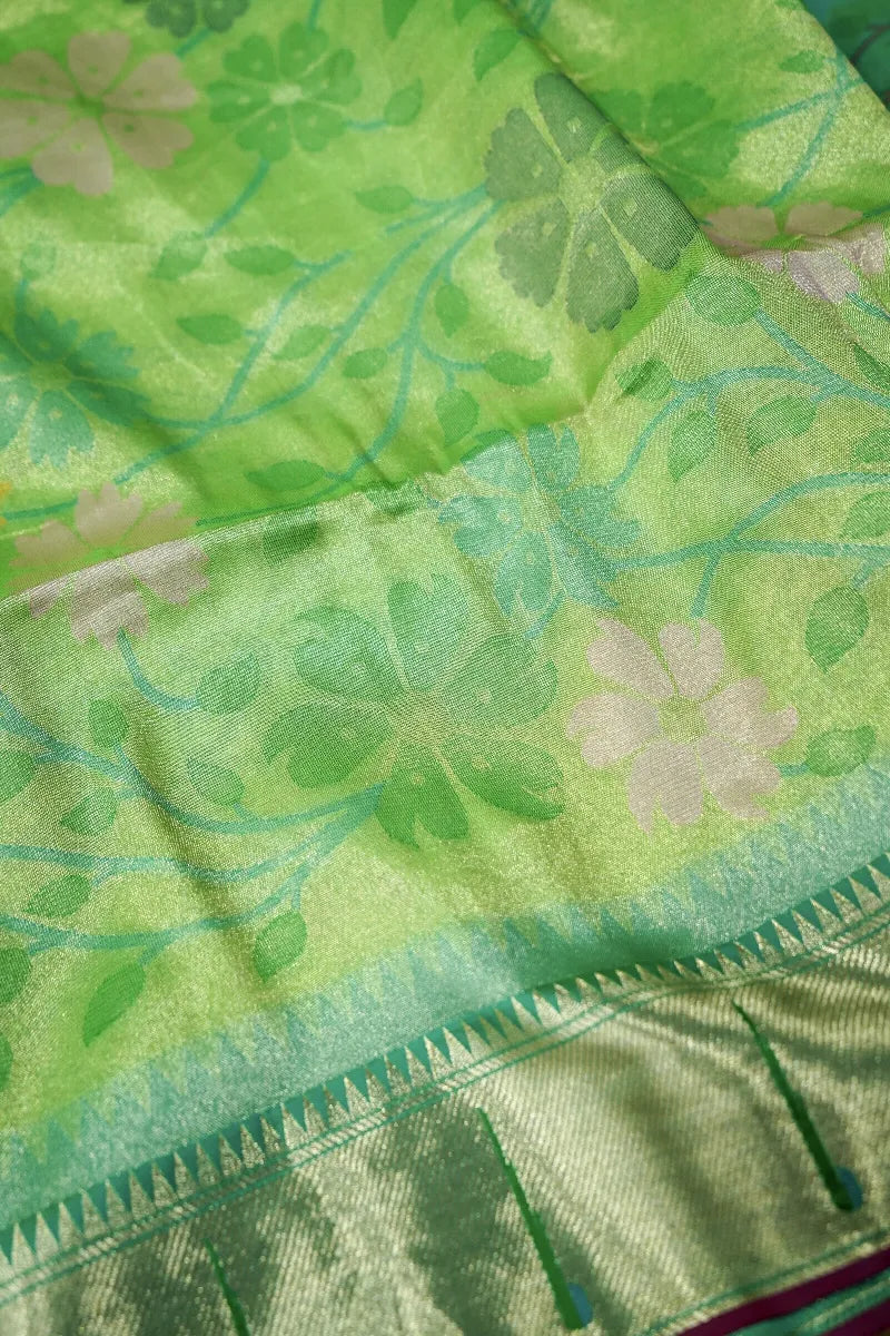 PARROT GREEN COLOR BANARASI SILK SAREE