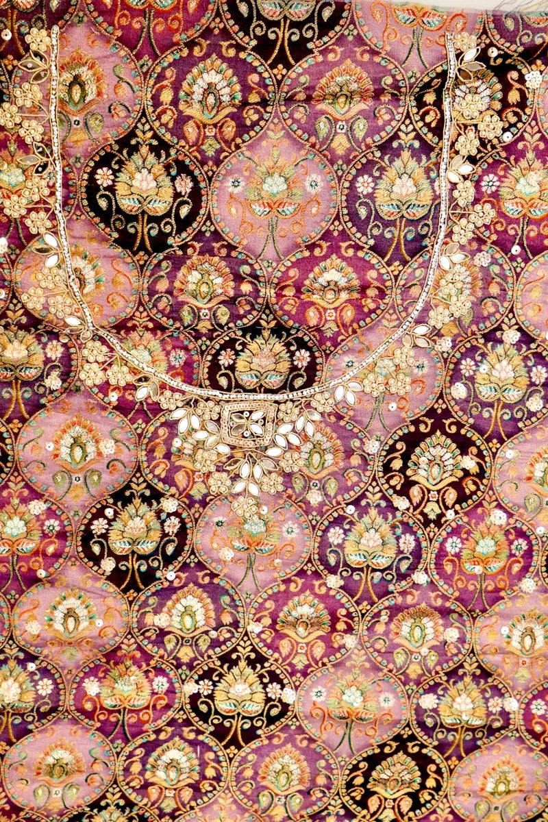 PURE BROCKET SILK LAVENDER COLOR PARTY WEAR LEHENGA