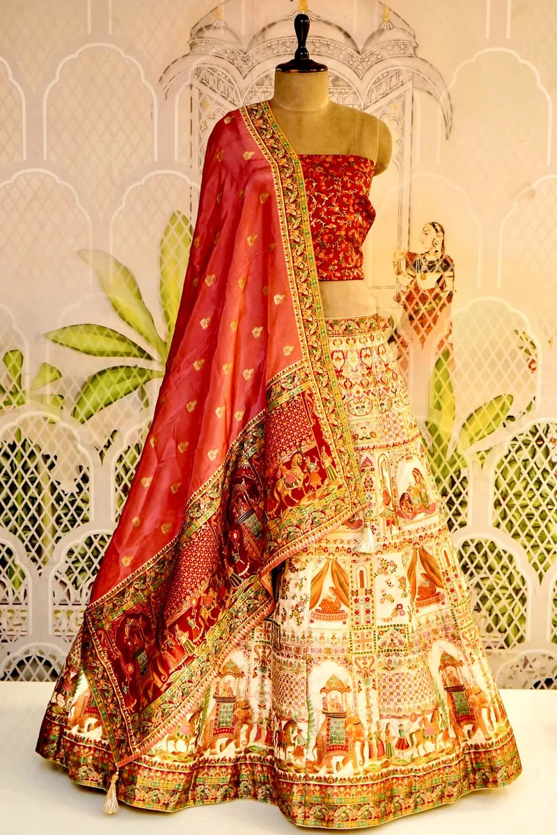 PURE SILK CREAM COLOR PARTY WEAR LEHENGA