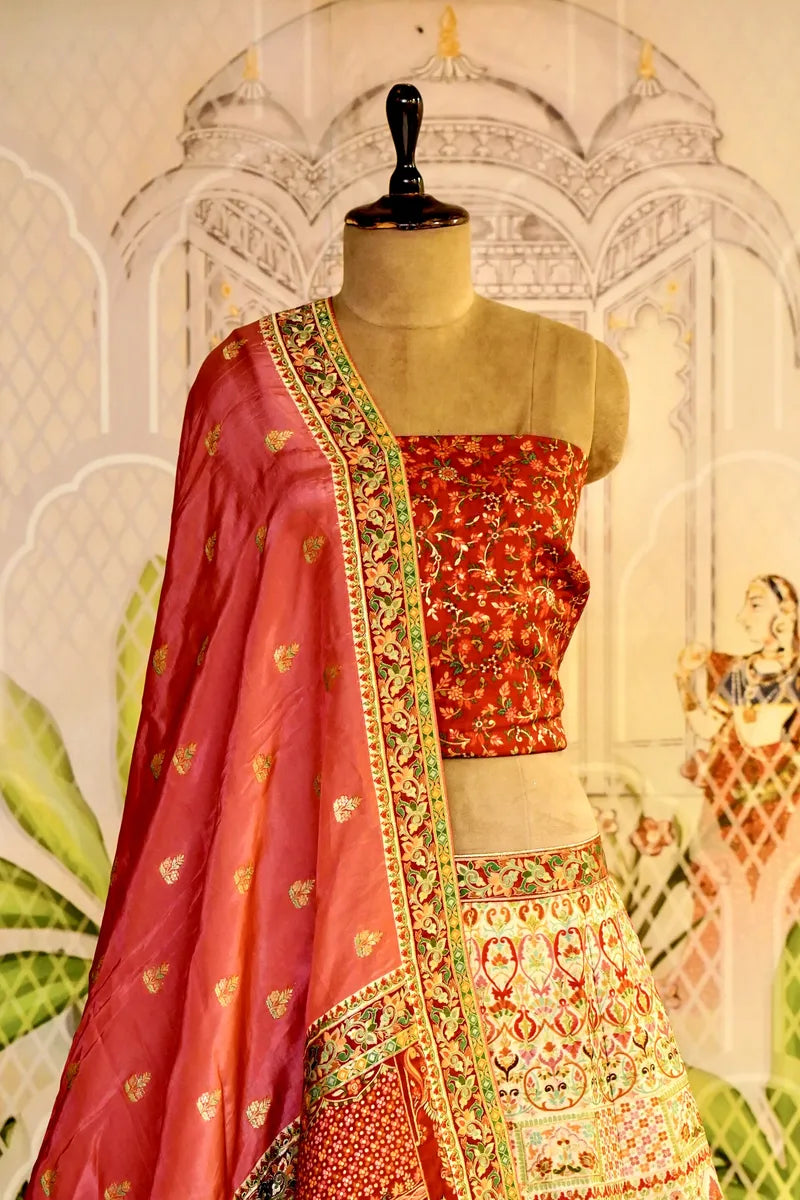 PURE SILK CREAM COLOR PARTY WEAR LEHENGA