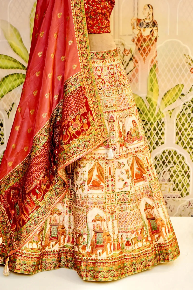 PURE SILK CREAM COLOR PARTY WEAR LEHENGA
