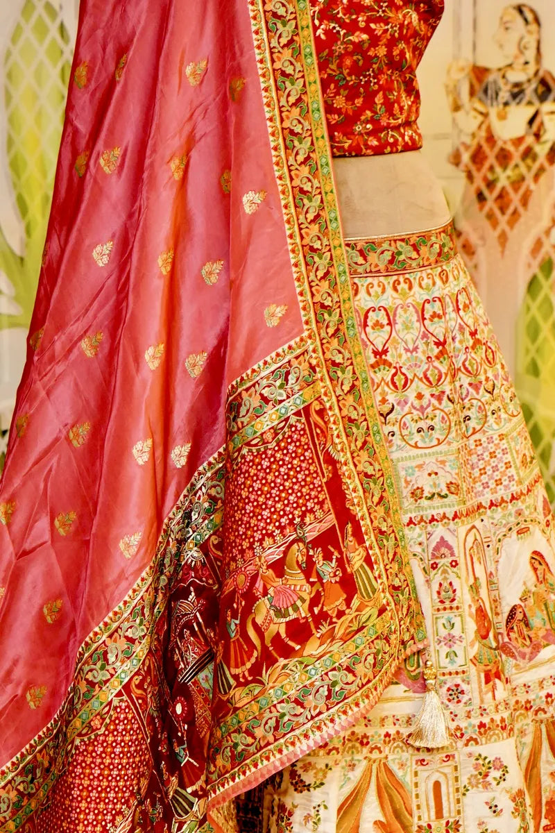 PURE SILK CREAM COLOR PARTY WEAR LEHENGA
