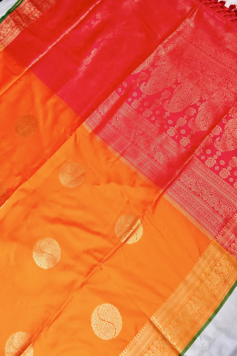 BANARASI SATIN ORANGE WITH PINK COLOR SILK SAREE