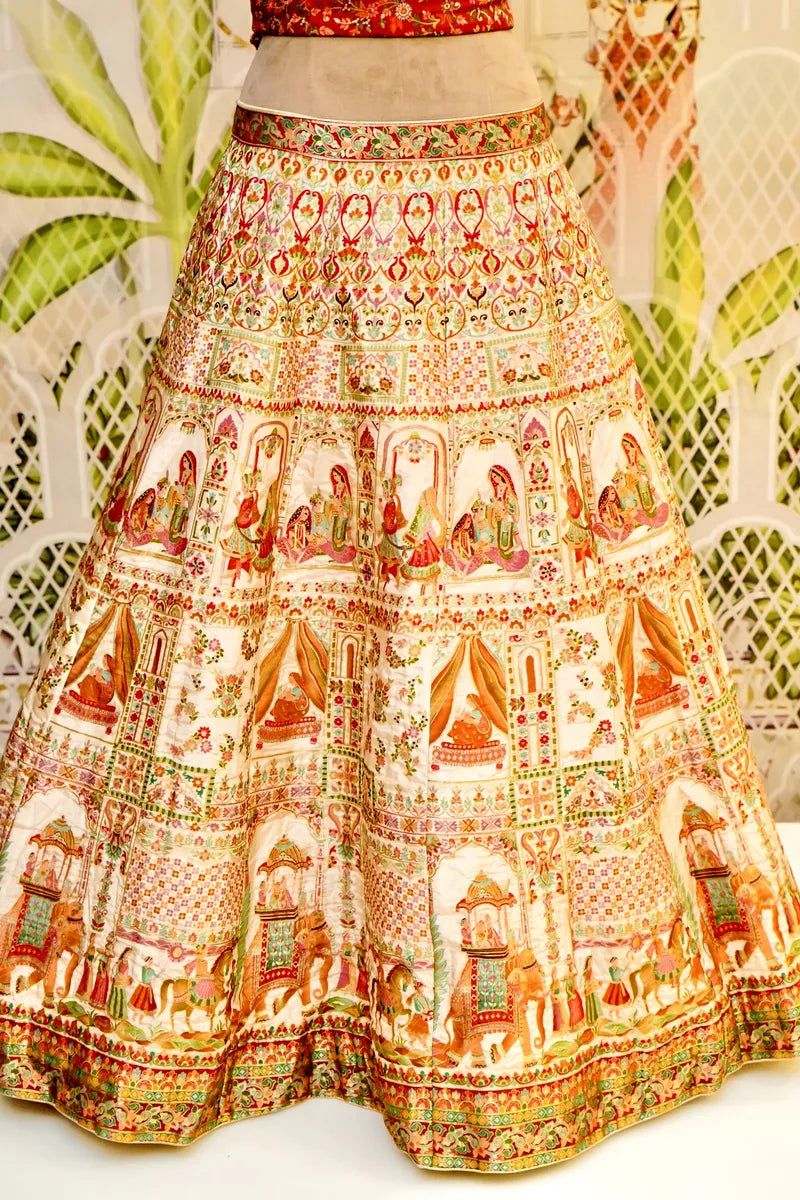 PURE SILK CREAM COLOR PARTY WEAR LEHENGA