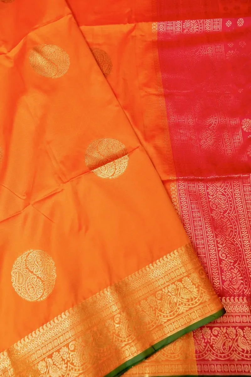 BANARASI SATIN ORANGE WITH PINK COLOR SILK SAREE