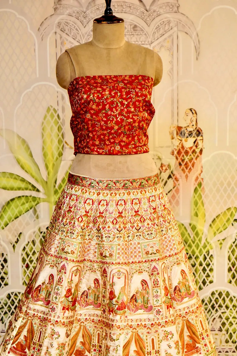 PURE SILK CREAM COLOR PARTY WEAR LEHENGA