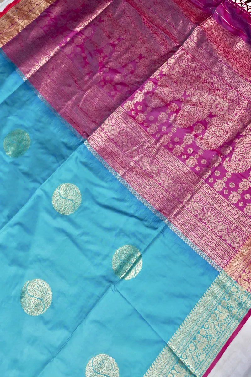 BANARASI SATIN RAMA GREEN WITH PURPLE COLOR SILK SAREE
