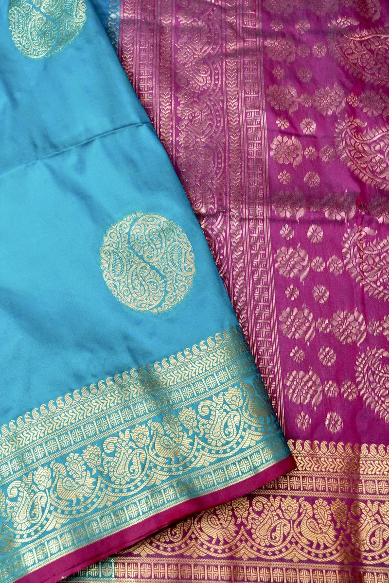 BANARASI SATIN RAMA GREEN WITH PURPLE COLOR SILK SAREE
