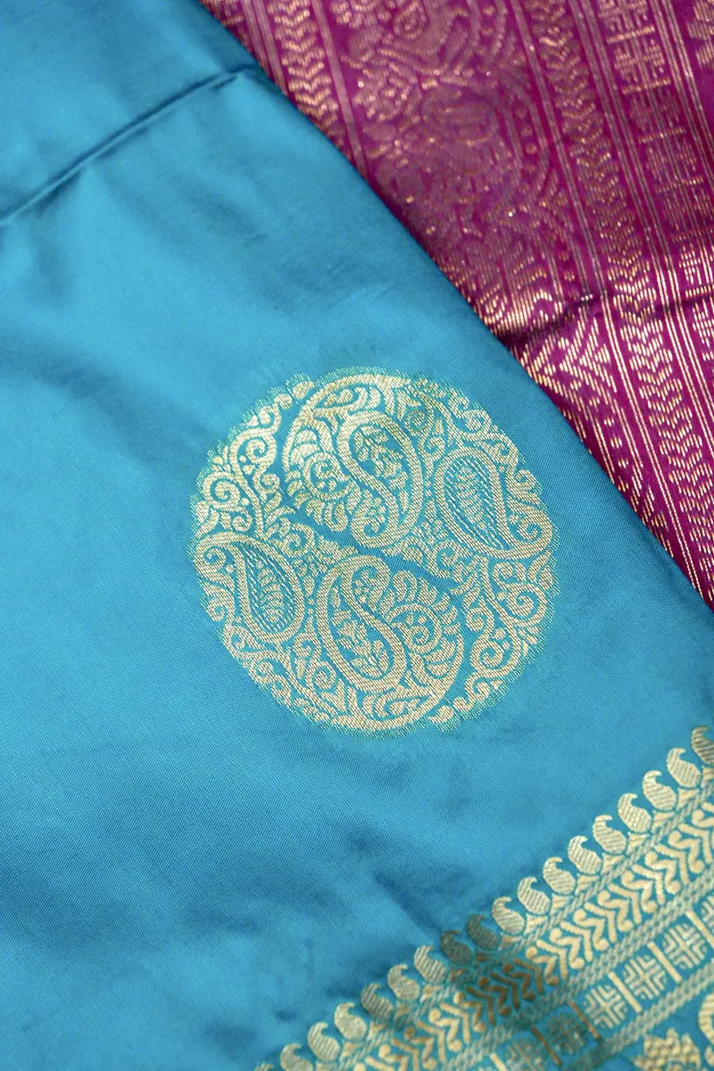 BANARASI SATIN RAMA GREEN WITH PURPLE COLOR SILK SAREE