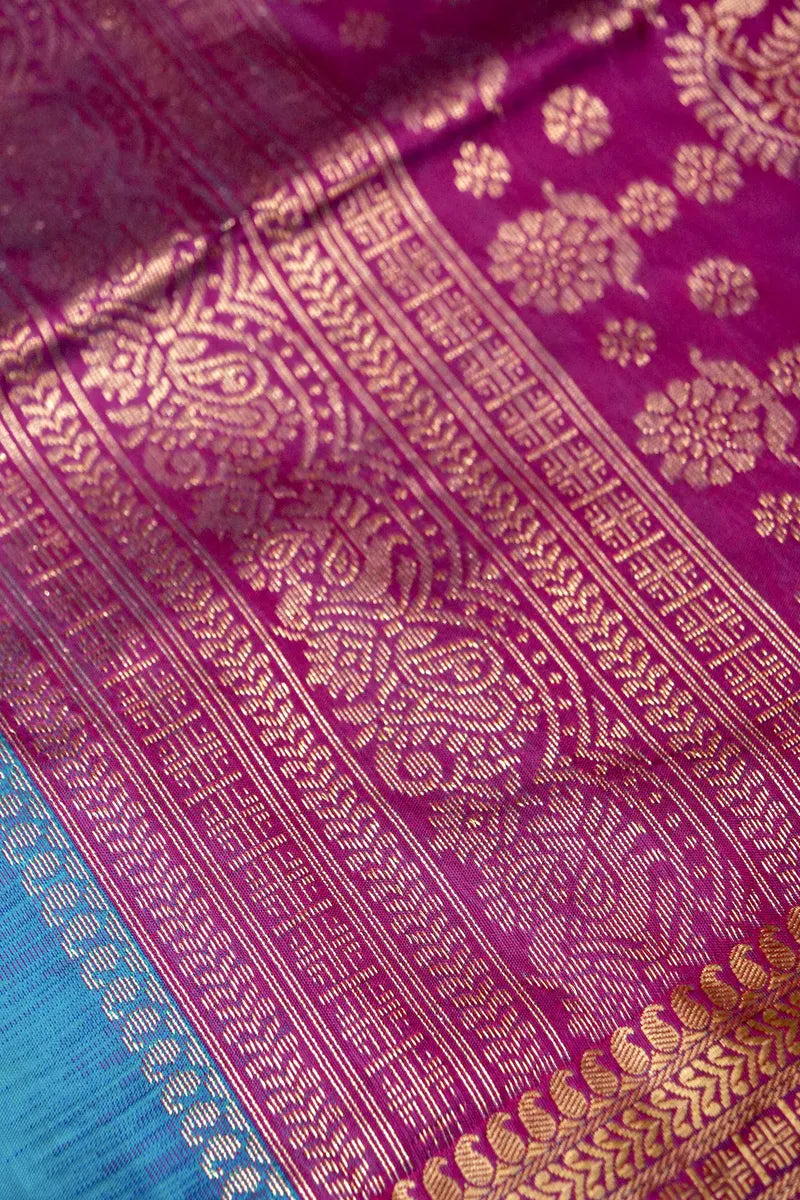 BANARASI SATIN RAMA GREEN WITH PURPLE COLOR SILK SAREE