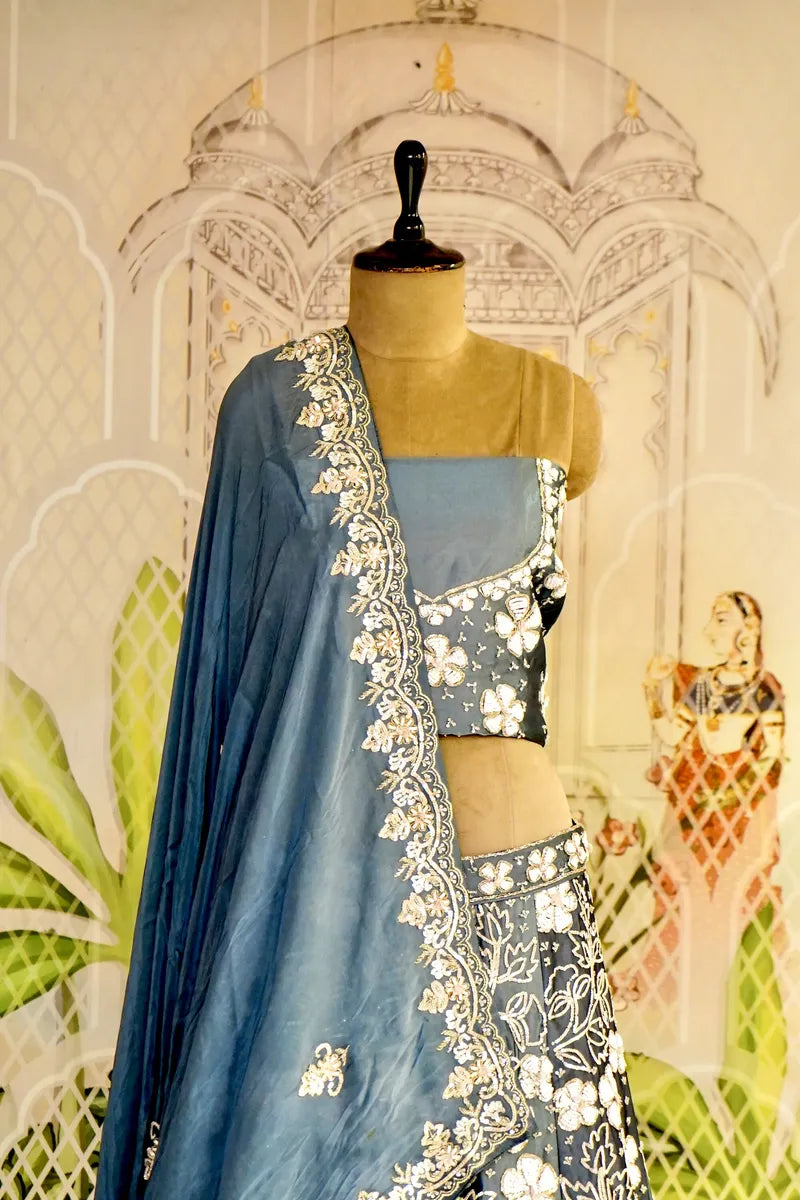PURE RAW SILK GREY COLOR PARTY WEAR LEHENGA