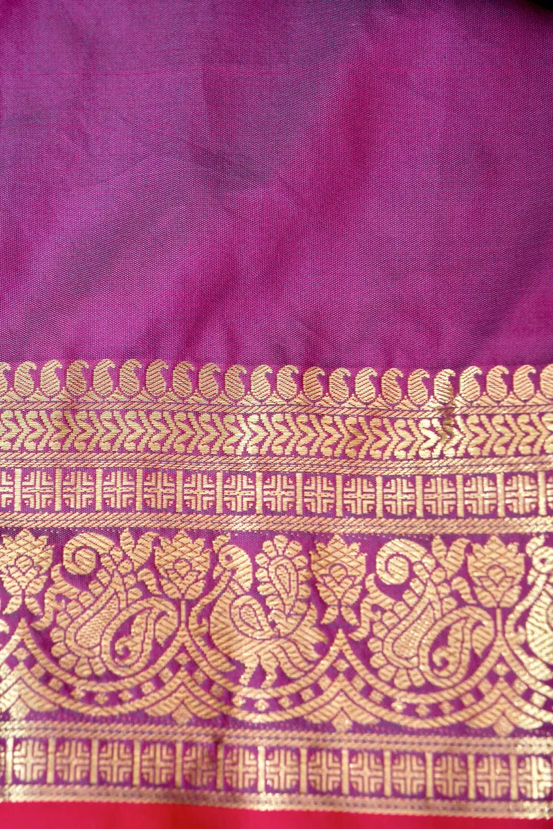 BANARASI SATIN RAMA GREEN WITH PURPLE COLOR SILK SAREE