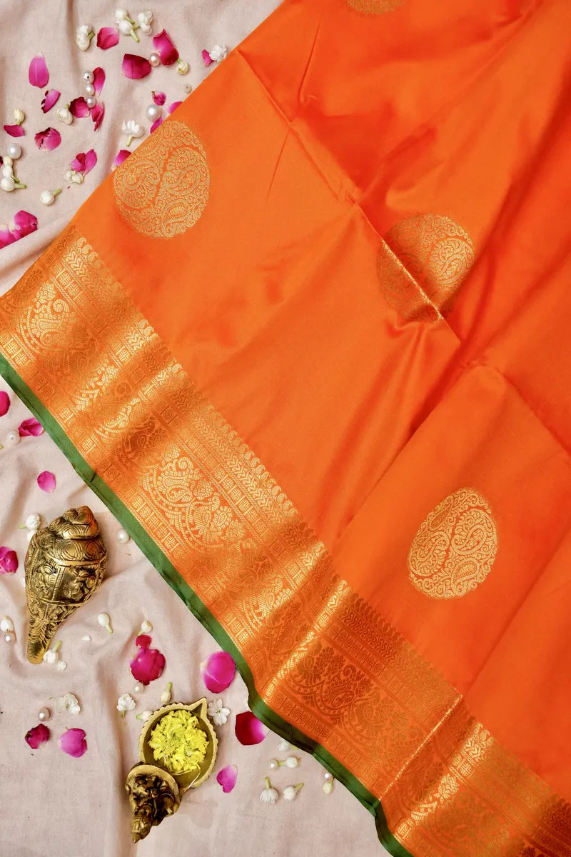 BANARASI SATIN ORANGE WITH PINK COLOR SILK SAREE