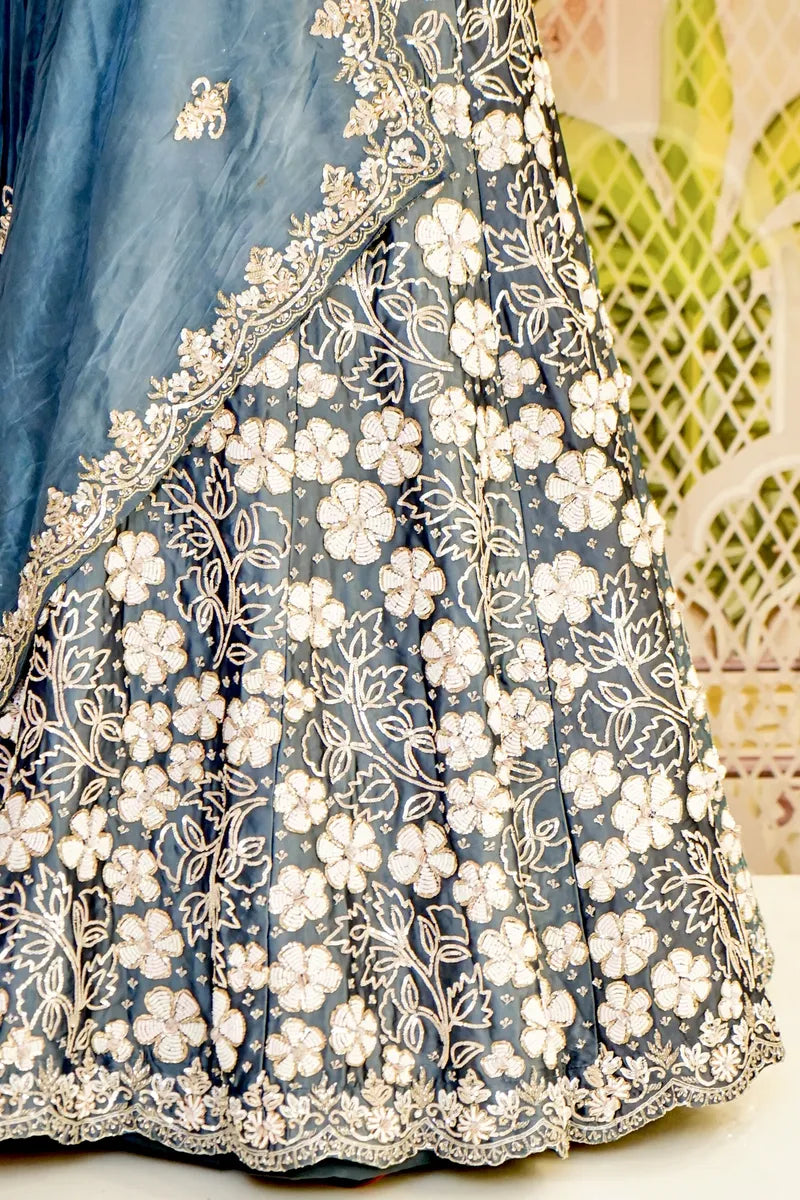 PURE RAW SILK GREY COLOR PARTY WEAR LEHENGA