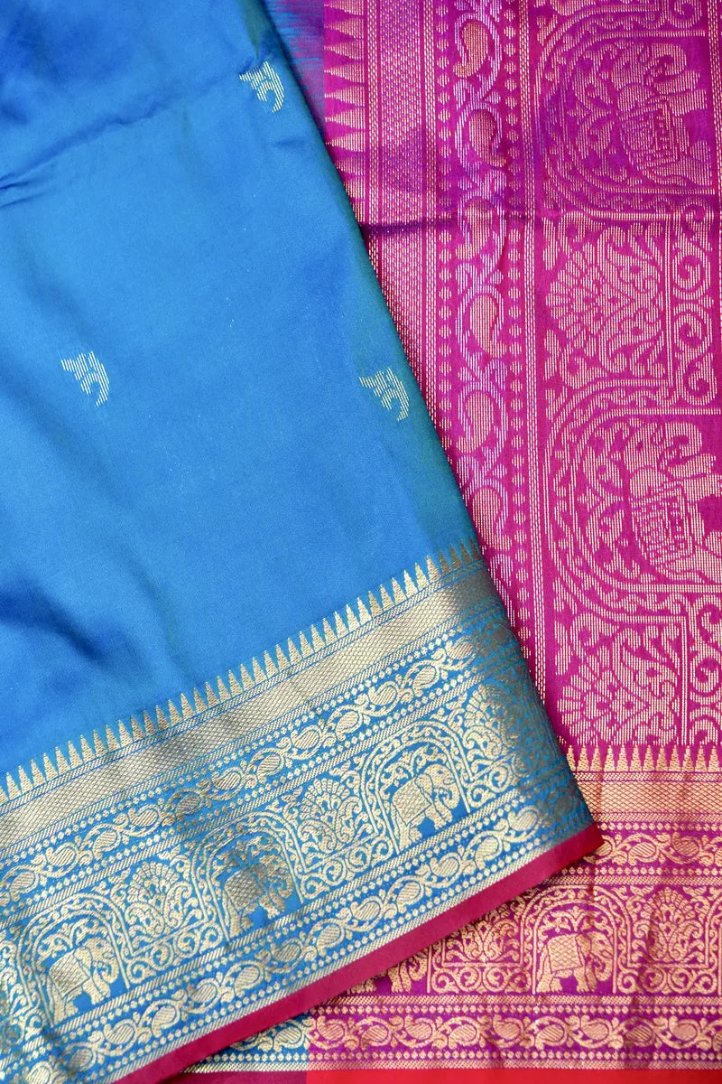 BANARASI SATIN RAMA FIROZI WITH PURPLE COLOR SILK SAREE