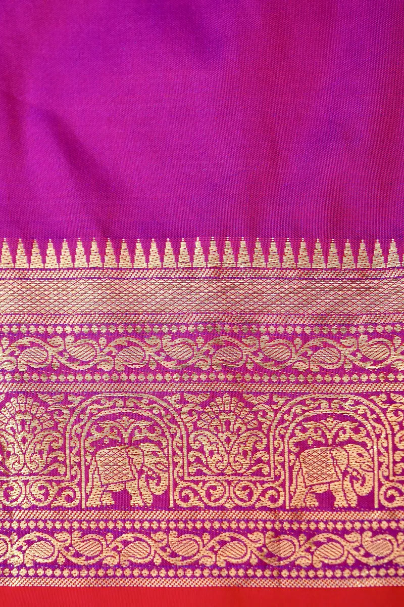 BANARASI SATIN RAMA FIROZI WITH PURPLE COLOR SILK SAREE