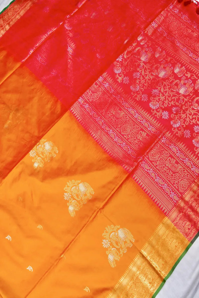 BANARASI SATIN ORANGE WITH PINK COLOR SILK SAREE