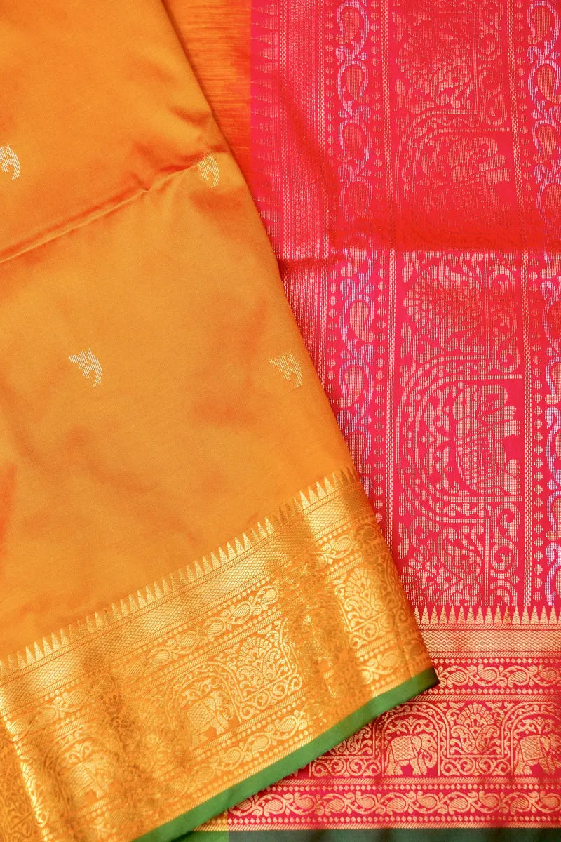 BANARASI SATIN ORANGE WITH PINK COLOR SILK SAREE