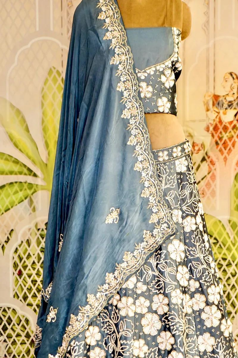 PURE RAW SILK GREY COLOR PARTY WEAR LEHENGA