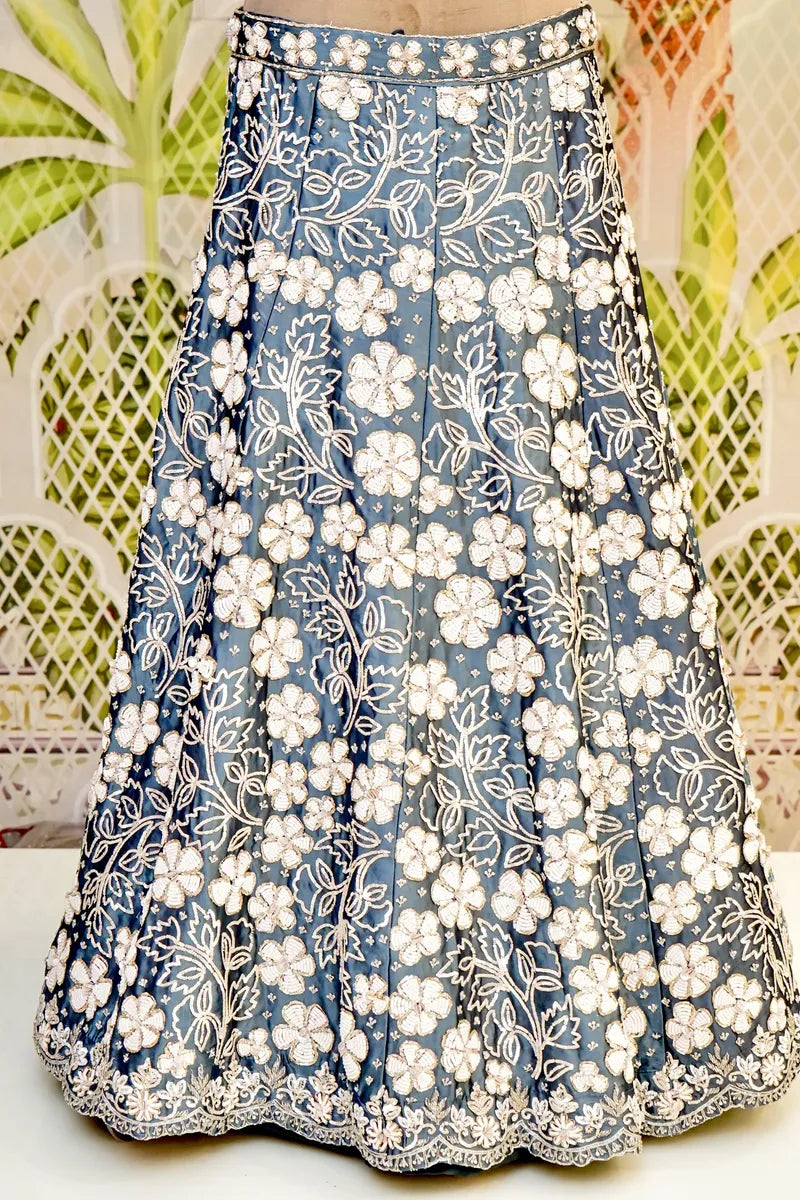 PURE RAW SILK GREY COLOR PARTY WEAR LEHENGA