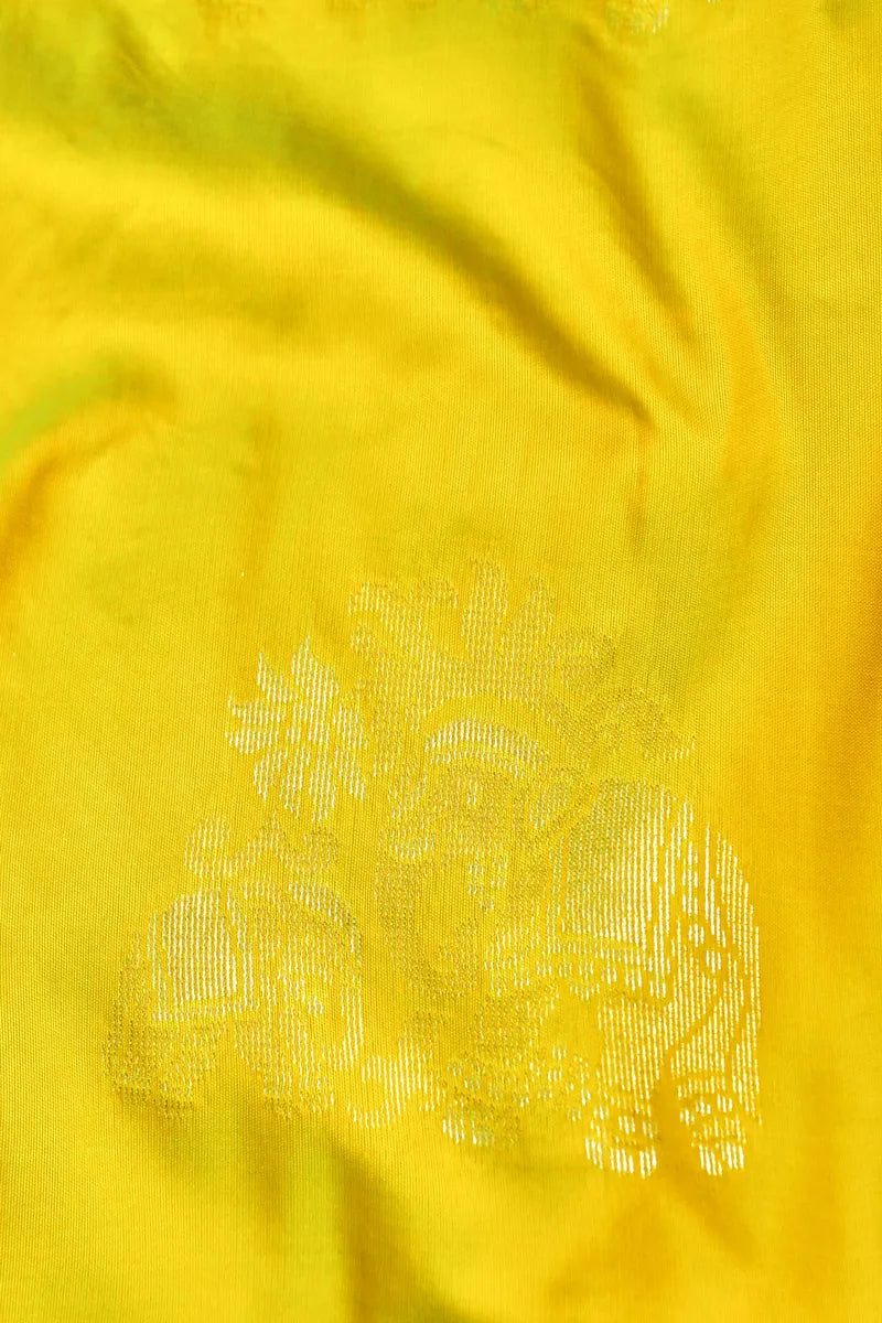 BANARASI SATIN LEMON WITH RAMA GREEN COLOR SILK SAREE