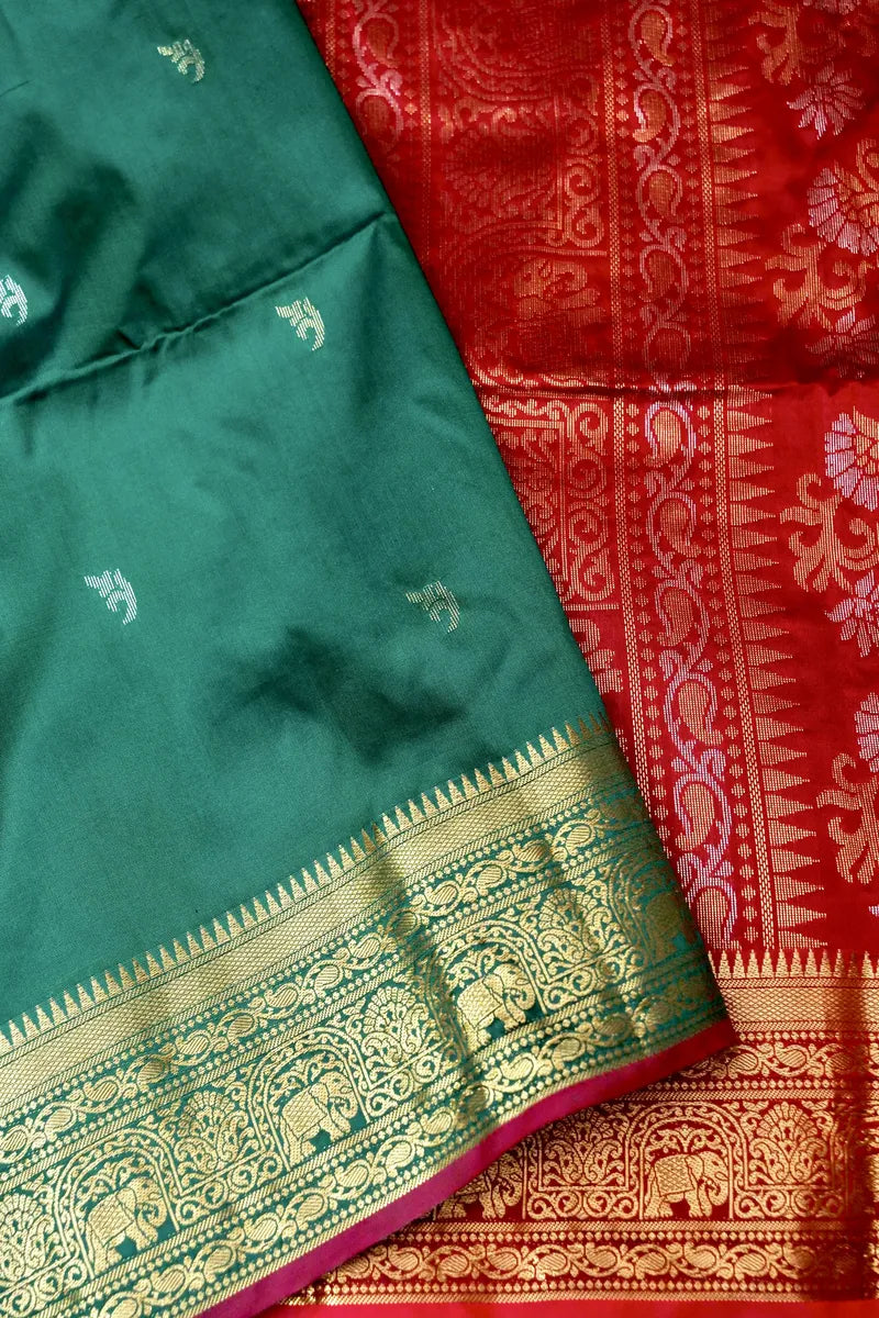 BANARASI SATIN GREEN WITH MAROON COLOR SILK SAREE