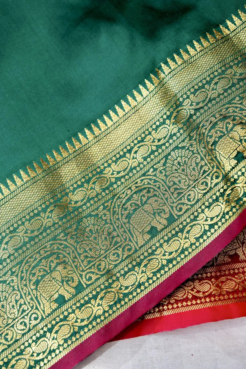 BANARASI SATIN GREEN WITH MAROON COLOR SILK SAREE