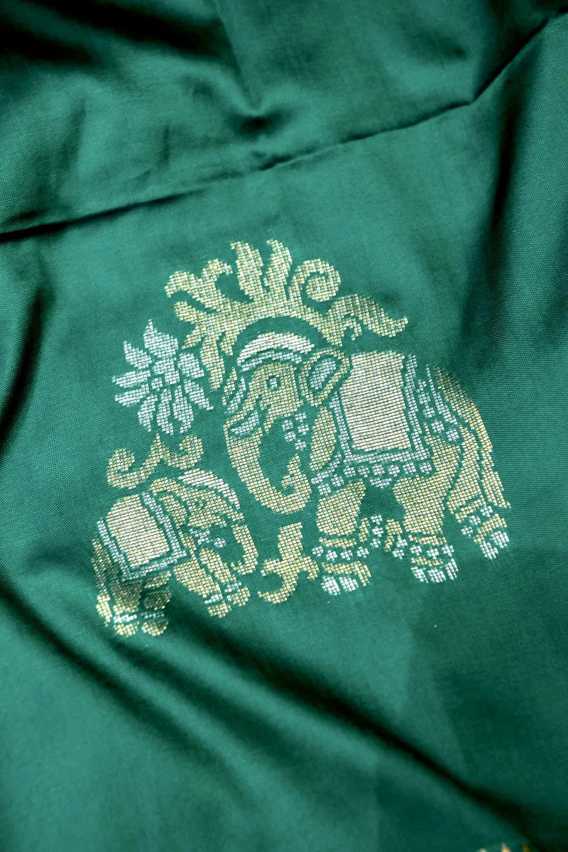 BANARASI SATIN GREEN WITH MAROON COLOR SILK SAREE