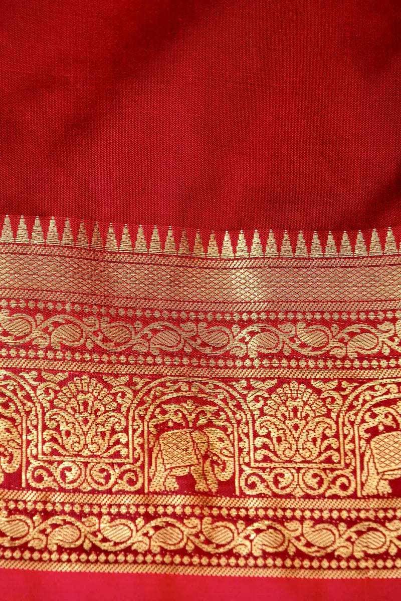 BANARASI SATIN GREEN WITH MAROON COLOR SILK SAREE