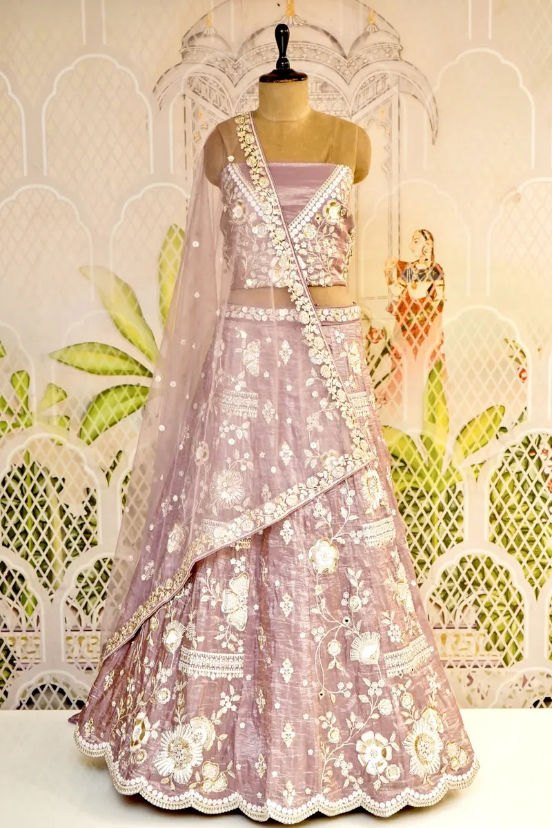 PURE TISSUE ORGANZA BABY PINK COLOR PARTY WEAR LEHENGA