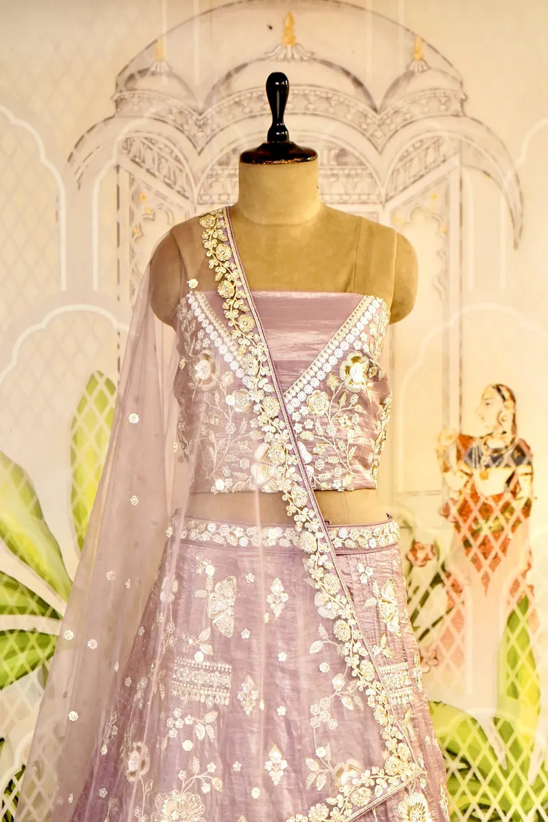 PURE TISSUE ORGANZA BABY PINK COLOR PARTY WEAR LEHENGA